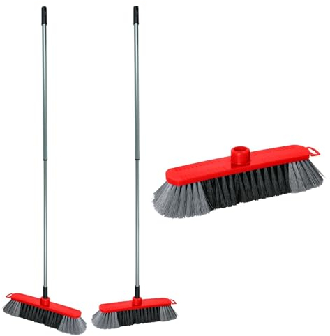 Novaliv 2X Zimmerbesen 30 cm FEINE KUNSTBORSTEN Kehrbesen Rot Saalbesen mit Stiel Teleskopstiel 130 cm - Saalbesen mit Gewinde für 22mm Besenstiele geeignet - Spinnwebenbesen Zimmerbesen Magic Broom