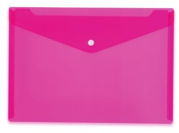 HERMA 20075 Dokumententasche A4 Transparent Pink Rosa, 5 Stück, kleine Sichttaschen Umschlag mit Druckknopf, Briefumschlag aus Plastik für Schule, Uni, Büro, Reise