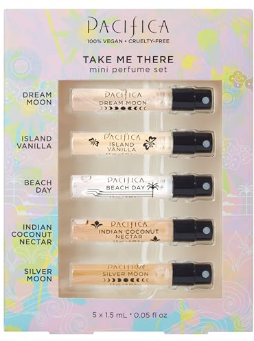 Pacifica Take Me There for Women, 5 Piece Gift Set (Drm Moon + Isd Vanilla + Bch Day + Ind Coconut Nctr + Slvr Moon), 5 x .05 Ounce Perfume Spray