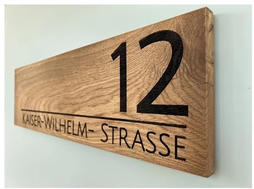 Skday Personalisierte Hausnummer aus Holz, schwimmendes Schild, Adressschild, schwarz, 40 x 20 cm, modern, minimalistisch