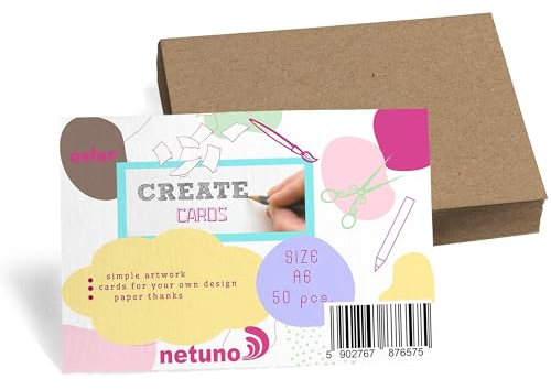 Netuno 50 Stück Bristol-Karton Naturbraun DIN A6 10,5 x 14,8 cm 340g Kraftkarton braune Karten zum Basteln Kreativkarton Blätter-Set dickes Kartonpapier Farbpapier Öko Naturkarton Kraft DIY-Kartenset