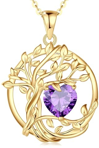 FANCIME Tree of Life Collier arbre de vie en argent sterling avec pendentif en pierre de naissance, bijou d'anniversaire, cadeau de Noël pour femme, maman, Argent sterling plaqué Or