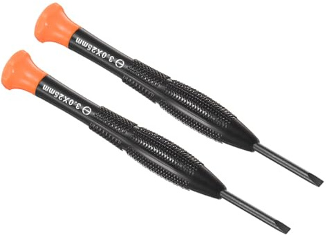 CoCud Tournevis à Fente Minuscule, Taille de 3 mm, Longueur de 109 mm, Tournevis Plat en Acier avec Couvercle Pivotant et Poignée Antidérapante - (Applications : pour Lunettes), 2 Pcs