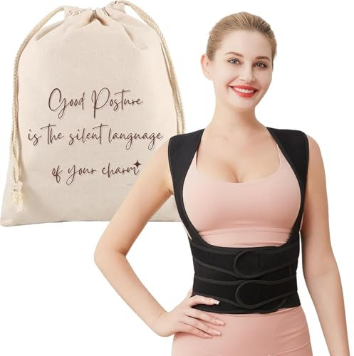 The Chic Way Posture Corrector, Adjustable & Breathable, Upper Back Brace with Pouch Bag for Posture Correction, Neck Shoulder & Upper Back Pain Relief for Women and Men (M) (Waist: 24-31)
