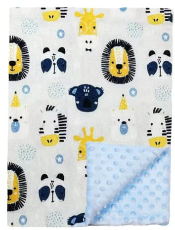 Ahoiikids Babydecke mit Name und Geburtsdatum Bestick Minky Dot personalisiert Kuscheldecke (Blue - Lion)