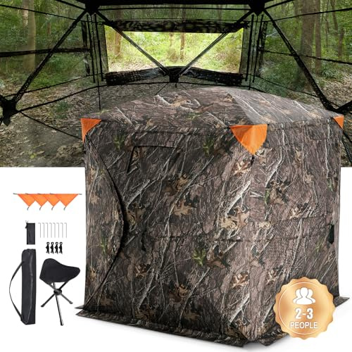 VEVOR Store de chasse, 270°, store de sol pop-up pour 2-3 personnes avec sac de transport, tente de chasse portable et résiliente, maille transparente unidirectionnelle pour chasse à la dinde, au cerf
