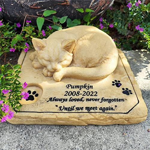 Katze-Gedenksteine Garten-Steine, personifizierte Katze-Grab-Markierungen Kitty-Gedenksteine mit einer schlafenden Katze-Statue auf der Oberseite, Sympathie-Katze-Verlust-Geschenke-Gedenk-Geschenke