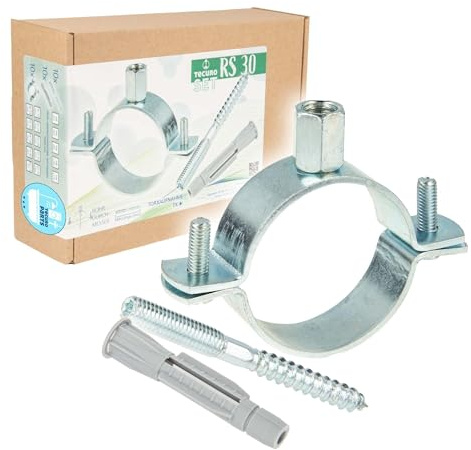 tecuro Schraubrohrschelle M8/M10 Spannbereich 74-80 mm Stahl verzinkt, inkl. Stockschraube M8 x 120 mm und Universal Hohlraumdübel - 10-er Kombi-Set RS7480-S120 Rohrbefestigung Rohrschelle