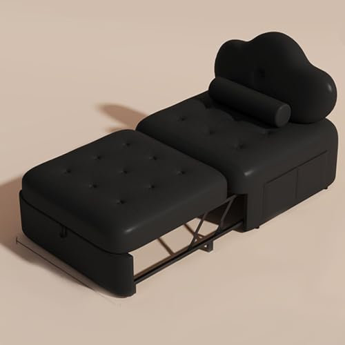 WEIDPHL Ausziehbares Schlafsofa, 3-In-1-Schlafsofa, Futon-Lounge-Chaiselongue Mit Seitentaschen, Schlafsessel Für Wohnzimmer Und Apartment,Schwarz