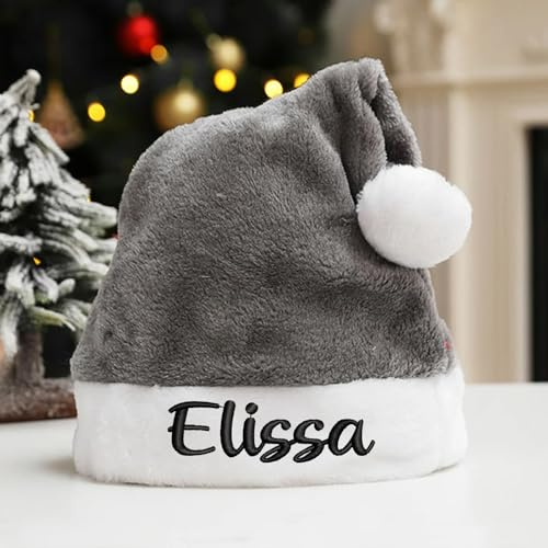 Zhongzhi Weihnachtsmütze, personalisierbarer Name, Weihnachtsmannmütze, personalisierter Name, Weihnachtsmütze, Weihnachtsdekoration, Grau