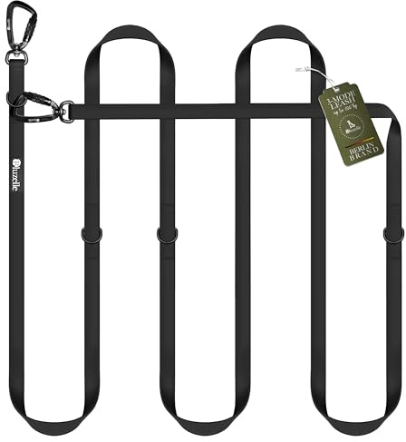 BLUZELLE Wasserfeste Hundeleine 3m, Wetterfestes PVC & 2 Starke 360° Aluminium Sicherheitskarabiner, Verstellbare Doppelleine für 2 Hunde, Freihand-Leine zum Umhängen, Schmutzabweisend, Farbe:Schwarz