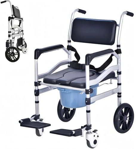 SAIYERUS Toilettenrollstuhl, Nachtstuhl Wc Mit Rollen Toilettenstuhl Toilettenstühle Höhenverstellbar für Ältere und Behinderte Pflege Pflege Toilettenrollstuhl