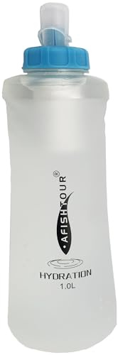 AFISHTOUR Gourde souple pliable avec filtre - Bouteille d'eau légère - 1 litre - Pour la course à pied, la randonnée, les voyages, le cyclisme et la pêche - Sans BPA (blanc transparent)