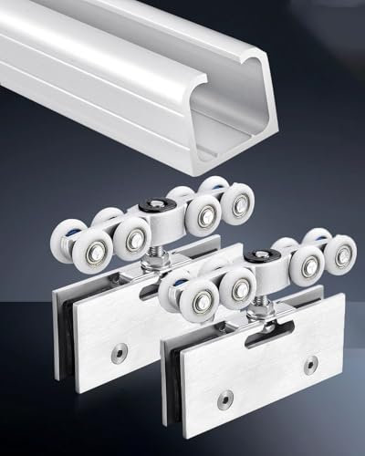 Minglez sliding door kit Barn Glass Door Hardware Kit 4/5 / 6/8 / 10/13 Ft, Heavy Duty Box Rail Hanger Track for Sliding Door/Hidden Door, Ceiling(Style 2,9.9ft/301.7cm)