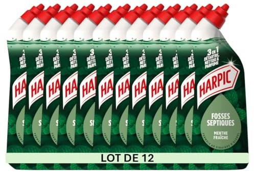 Harpic - Lot de 12 Gels WC Fosses Septiques Menthe - 750 ml