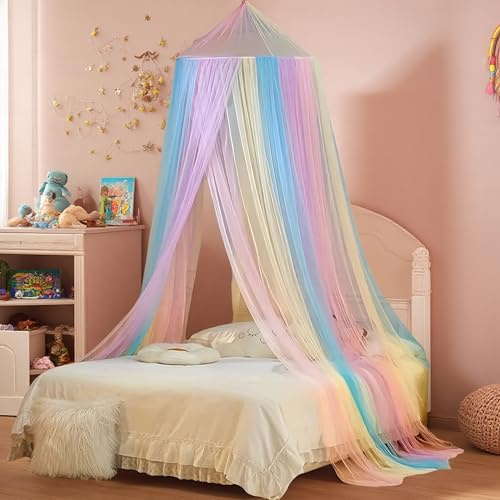 Ginkago Baldachin Moskitonetz für Kinderbett und Einzelbett Betthimmel für Mädchen Zimmer, Himmelbett Vorhänge für Zuhause, Reisen, Indoor & Outdoor (Hell gefärbt)