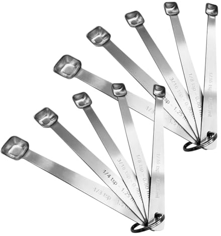 Lot de 10 mini cuillères à mesurer en acier inoxydable - Petites cuillères à mesurer en métal à long manche - Cuillères à café - Cuillère à épices - Cuillère à épices de cuisine - Gadgets pour pots à