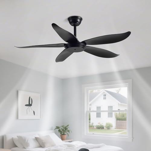 IBalody Ventilatore da soffitto Moderno Senza Luce, Silenzioso, con Telecomando, 5 Pale, 6 velocità, Motore CC Reversibile, per Camera da Letto, Patio, Soggiorno, Garage.