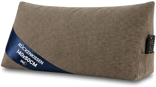 Amazinggirl Keilkissen Rückenkissen Cordstoff 140 cm breit - Lesekissen für Bett Sofa und Couch Sofakissen groß Wandkissen Couchkissen Reading Pillow Stützkissen für Rückenlehne B Braun
