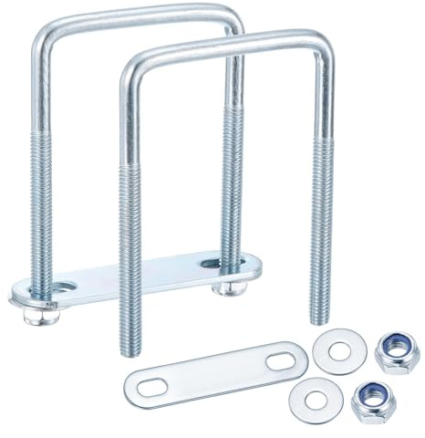 METALLIXITY U Bolts 4Set (M6x50x80mm), Square U Bolt Kits Carbon Steel with Nylon Lock Nut Washers Plates - for Construction, Pipe, Trailer, Automotive, Leaf Spring Fastener | with Nylon Lock Nut Washers Plates - for Construction, Pipe, Trailer, Automotive, Leaf Spring Fastener