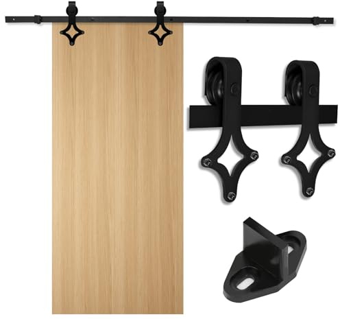 Eikuavons Schiebetürbeschlag Set, 6.6FT (200cm) Schiebetürsystem aus Kohlenstoffstahl mit Laufrollen und Schiene, HolzSchiebetür für holz Schiebetür, Holztür, bis 150KG, Diamant