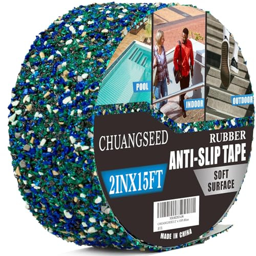 CHUANGSEED Anti Slip Tape for stair and pool,2Inch x 15Feet,Ruban antidérapant bleue,Ruban adhésif antidérapant pour escaliers,piscine,marches,Sol,Bandes antidérapant avec grains de caoutchouc colorés