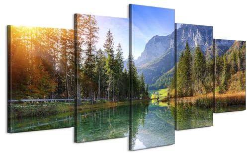 LUMASOUL Wandbilder Wohnzimmer 5-teilig Leinwandbild Landschaft 150x75 cm | Mehrteilige Wanddeko für Schlafzimmer Flur Büro