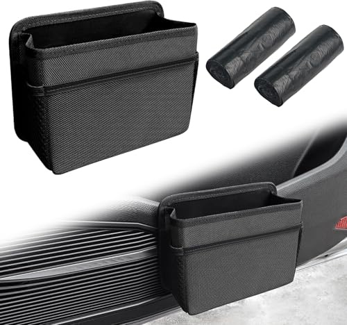 FOSLXIN Auto Mülleimer Klein, Faltbarer Auto Seitentür Mülleimer mit 2 Rollen Müllbeuteln, Faltbar Automülleimer, Tragbar Fahrzeug Innen Hängender Mülleimers Universal für Autos SUV Truck (Schwarz)