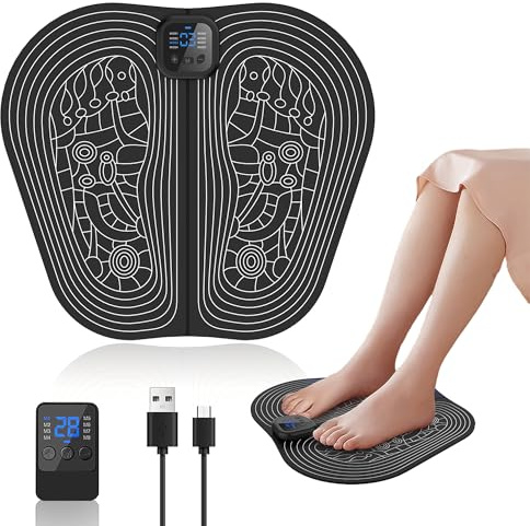 EMS Foot Massager, Wipe-Clean & Soft Foldable Massage Mat for Pain Relief and Circulation, Muscle Relaxation, Type-C Rechargeable Foot Stimulator with 8 Modes 30 Levels, Remote Control, LCD Display