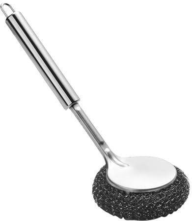 Cepillo de estropajo de lana de acero – Estropajo de cocina con mango largo, diseño resistente a la corrosión, herramienta de limpieza multiusos | Utensilios y sartenes, hogar, restaurante profesional