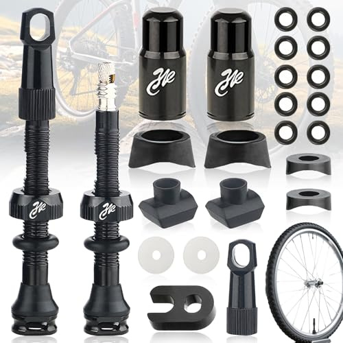 SoundZero 2 Pezzi Valvole Tubeless per Bici, Valvole Presta Tubeless Bici, Presta Tubeless Bicicletta MTB, Nere Bici Valvole Tubeless, Con strumento di rimozione valvola (50mm)