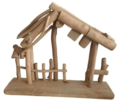 Allayu Pesebre navideño de para Madera, casa de para Madera, establo la Natividad, Coleccionable, Fondo Escena navideña para exhibición Figuras, establo la Natividad, decoración Escritorio