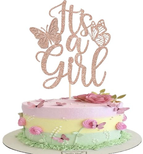 1 Packung It's a Girl Cake Topper Gender Reveal Dusche Geburtstag Tortendeko für Mädchen Dekoration Baby Dusche Girl Kuchen Dekoration für Geburtstag Roségold