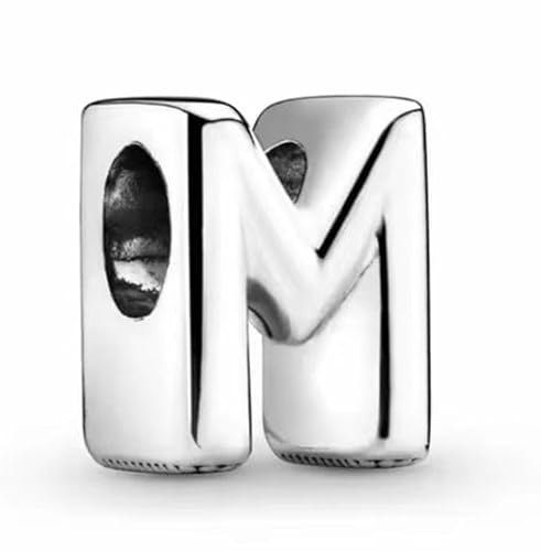 WEIMU Bokstavsberlocker silver amuletter hängen silver 925 för armband, stopp charm hängen, pärlberlocker, kompatibla med europeiska armband och halsband för kvinnor, m, Sterlingsilver, Kubisk
