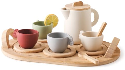 Juego De Té De Madera para Niñas | Juguete De para La Hora del Té | Colorido Set De Actividades para Interiores | Regalo De Cumpleaños, Navidad Y Día del Niño | Juego Imaginativo para Niños