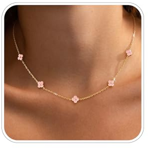 ZOERAY Kette Gold Damen Halskette Wasserfest 18K Vergoldete mit Geburtsstein Anhänger Goldkette mit Kleeblatt Personalisierte Anhänger Goldene Ketten Choker Schmuck Geburtstag Geschenke Frauen Mädchen