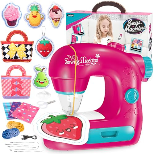 deAO Électrique Machine à Coudre Enfant avec Tissus, Fils, Accessoires | Sewing Machine avec LED, Kit de Couture DIY pour Débutants, Fonctionne sur Secteur Ou sur Batterie, Sûr et Léger