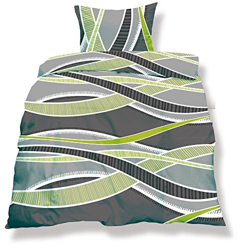 Aqua-Textil 0500057 Living 3-TLG. Bettwäsche 4-Jahreszeiten 200 x 200 cm Mikrofaser Bettbezug 3 teilig Florenz grau grün anthrazit Streifen