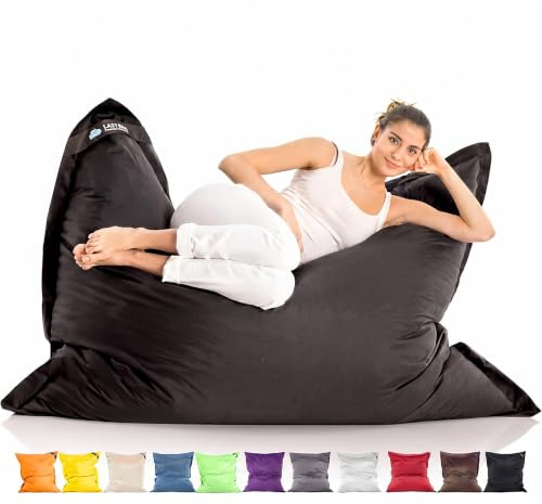 Grande Puff XXL Silla para Interior y Exterior Bean-Bag de Sala de Estar, balcón, jardín, Bolsa de Frijoles 400L Silla Gigante Puf niños y Adultos 180 x 140cm (Nylon, Negro)