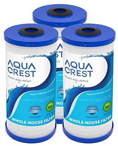 AQUA CREST AP810 Whole House Water Filter Replacement for 3M® Aqua-Pure AP810, AP801, AP811, Whirlpool® WHKF-GD25BB, WHKF-DWHBB, 5 Micron, 10 x 4.5, Well & Tap Water Filter, Pack of 3