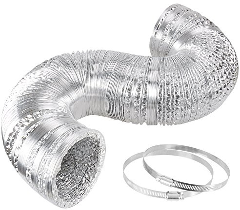 iPower 6 Inch 25 Feet Non-Insulated Flex Air Aluminum Ducting Dryer Vent Hose for HVAC Ventilation, 2 Clamps included, Silver