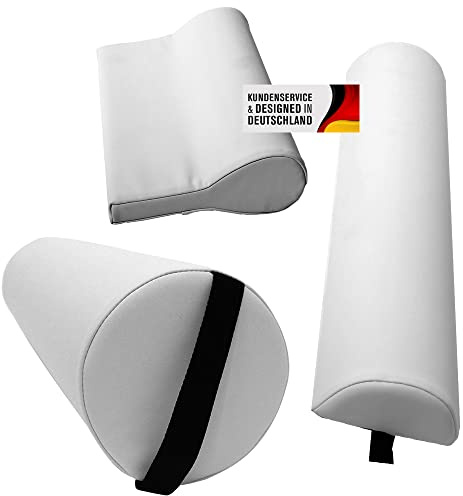 Promafit 3-teiliges Massage-Set | Premium Knierolle, Halbroille & Nackenkissen | Komfortable Lagerungsrollen für Massageliege & Therapie | Wasserabweisend & Pflegeleicht (Weiß)