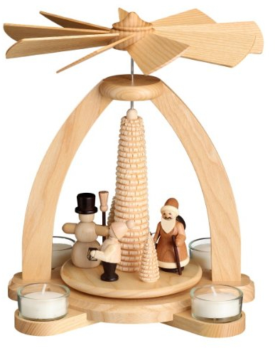 Volkskunstwerkstatt Unger Tischpyramide - Teelichtpyramide Winter Motiv mit Ringelbaum - Original Erzgebirge® #1840