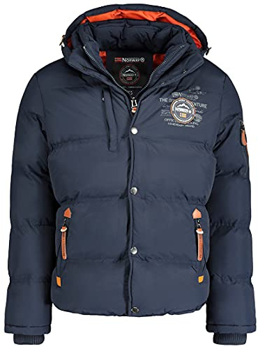 Geographical Norway VERVEINE MEN - Doudoune à Capuche Chaude Pour Homme - Blouson Manches Longues - Manteau Hommes Chaud Hiver - Veste Activities Plein Air Doublure Rembourree (Marine 3XL)