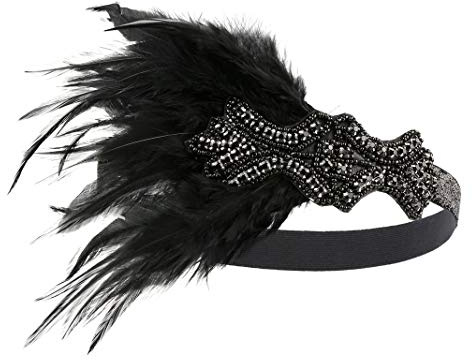 Art Deco 1920-tals klaff fjäder huvudbonad rytande 20-tal Great Gatsby pannband för kvinnor – en storlek