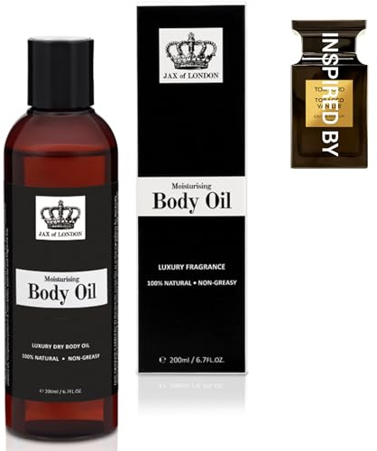 Jax of London Vanilla & Tobacco Inspired Body Oil 200ml – Unisex Fragrance for Men & Women – 100% Natural Ingredients – Organic – Moisturising Oil for Skin Hair & Massage – Stretch Marks – Made in UK