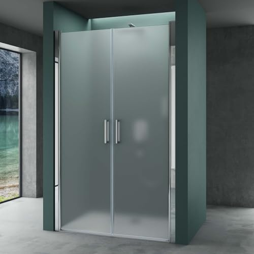 Mai & Mai Duschtür 120x195cm Nischentür Dusche Doppeltür Vollsatiniert | Drehtür Schwingtür 180°, Duschabtrennung Duschkabine 6mm ESG-Sicherheitsglas, mit Hebe- und Senkmechanismus Teramo24VS