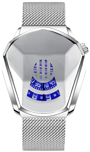 RORIOS Orologio da uomo, al quarzo, analogico, orologio creativo, orologio da uomo, in rete, acciaio inossidabile, sportivo, da uomo, argento, Bracciale
