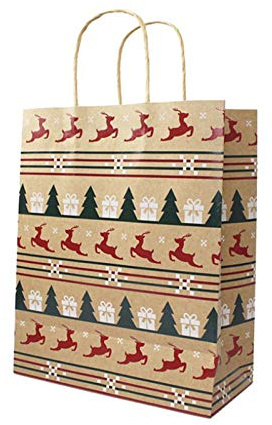 HOTEU Weihnachtskraft Geschenktüten, 12 Stück Weihnachtspapier Goody Treat Candy Taschen Mit Griff