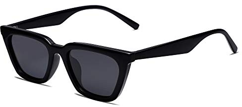 SOJOS Cateye Sonnenbrille Damen Polarisiert Vintage Retro Eckig Coole Frauen Schmale UV400 Schutz Klassische Outdoor Moderne Sonnenbrillen SJ2169 mit Schwarzer Rahmen/Graue Linse